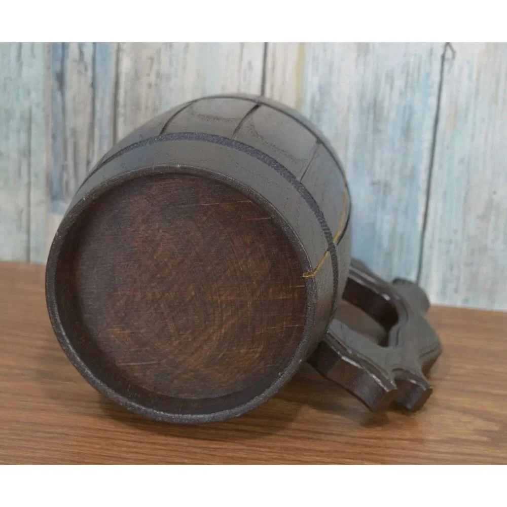 Rustic Wood Beer Mug Tankard Stein | Medieval Viking Style | **Has Crack** AS-IS